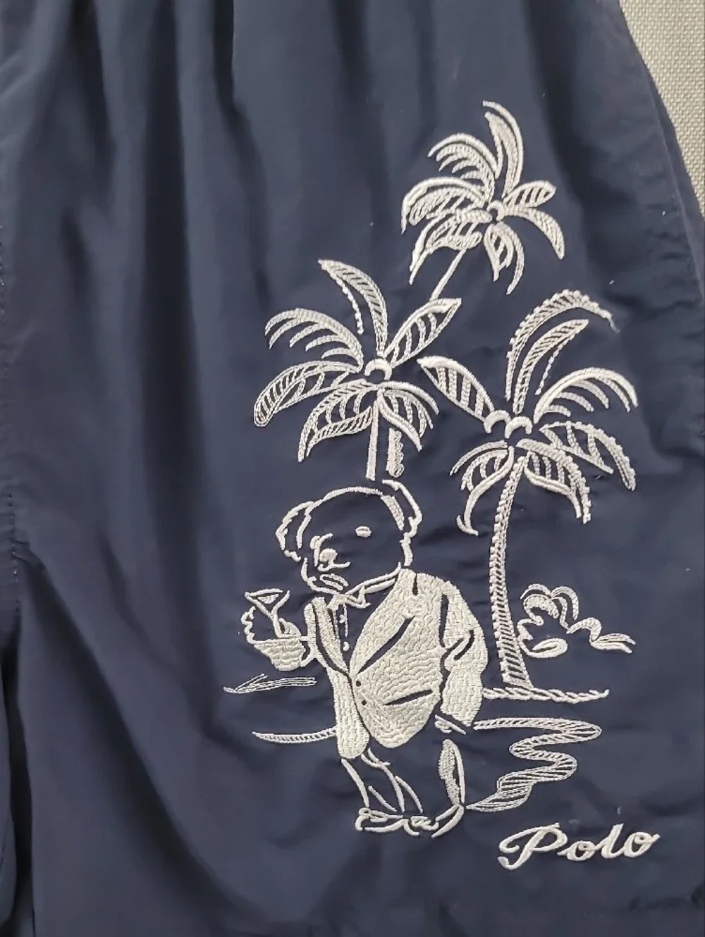 Ralph Lauren Polo Bear Navy Button-Front Swim Trunks Size Small